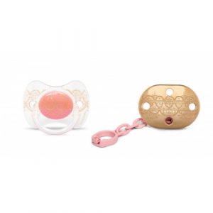 لهاية سوافينكس بريميوم كوتور حلمة فسيولوجية – سلسلة – وردي 4-18 شهرًا – Suavinex Pacifier Premium Couture Physiological Teat – Chain – Pink 4-18 months