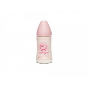 زجاجة رضاعة عريضة العنق من سوافينكس لعمر 0-6 شهور 270 مل – بينك – Suavinex Wide Neck Feeding Bottle For 0-6 Months 270ML – Pink