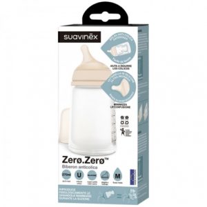 سوافينكس رضاعة زيروزيرو مناسبة مع الرضاعة الطبيعية مضادة للمغص التدفق متوسط 270مل + حلمة اضافية +كيس سيليكون اضافي – Suavinex Starter Kit Zero Zero 270ml