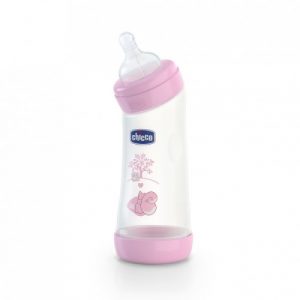 زجاجة رضاعة ذات حلمة سيليكون طبيعية 250 مل من تشيكو – زهري – Chicco Bottle Well Being Angel, Girl 250ml Normal Silicone Nipple, Pink