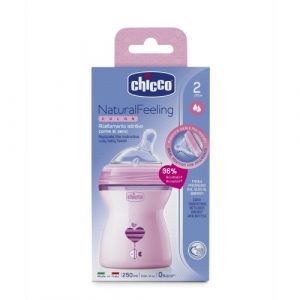رضاعة من تشيكو ناتشورال فيلنغ للأطفال + شهرين ، 250 مل ، لون زهري – Chicco Natural Feeling Baby Bottle +2 months, 250 ml, Pink
