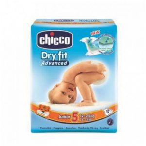 حفاظات للاطفال مقاس كبير من شيكو 12-25 كجم 17 قطعة – Chicco Dry Fit Plus Size 5 Junior 12-25 Kg 17 PCS