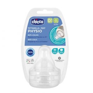 حلمة من السيليكون المضاد للمغص ، تدفق الطعام+0 شهر ، قطعتان من تشيكو – Chicco Physio Teat Anti-Colic Silicone Nipple Food Flow 0m +, 2 pieces