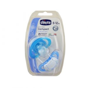 لهاية سيليكون للأطفال ( 0-12 شهر ) – قطعتان من تشيكو – Chicco Physio Compact Blue (6-12M) Silicone 2 Pieces