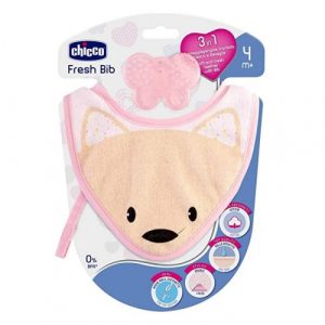 مريلة مع عضاضة تسنين وردية من تشيكو – Chicco Fresh Bib, Teething Ring with Pink Bib