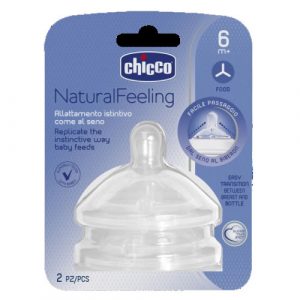 حلمة من السيلكون المضاد المغص تخفق الطعام 6 شهور 2 قطعة من شيكو – Chicco Natural Feeling Teat 6M+ Food Flow 2 Pcs