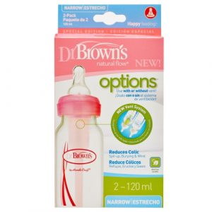 رضّاعة خيارات الرقبة الضيقة من دكتور براون – 120 مل عبوة من قطعتين – زهري – Dr. Brown’s Narrow Neck Options Bottle – 120Ml Pack of 2 – Pink