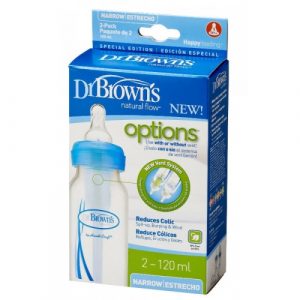 رضّاعة خيارات الرقبة الضيقة من دكتور براون – عبوة من قطعتين – أزرق 120 مل – Dr. Brown’s Narrow Neck Options Bottle – Pack of 2 – Blue 120 ml