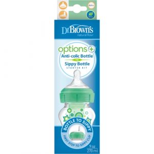 زجاجة واسعة الرقبة  + رضّاعة بحلمة بفوهة للشرب ، أخضر 270 مل من دكتور براونز – Dr. Brown’s Wide-Neck Options+ Bottle with Sippy Spout Nipple, Green 270 ml