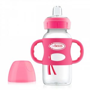 زجاجة رضاعة بعنق واسع من دكتور براون بمقبض ، 270 مل بلون وردي – Dr. Brown Options Wide-Neck Sippy Spout Baby Bottle with Handle ,270 Ml Pink