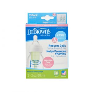 زجاجة رضاعة للتدفق الطبيعي المضادة للمغص من دكتور براونز، عبوتان ، (60 مل) لكل زجاجة – Dr.Brown’s Natural Flow, Anti-Colic Bottle,2 Pack, (60 Ml) Each