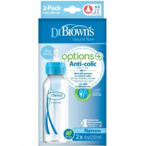 رضَّاعة دكتور براون بخيارات العنق القياسية – أزرق ، عبوتين ، 250 مل – Dr. Brown’s Standard-Neck Options Baby Bottle – Blue, 2-Pack,250 ml