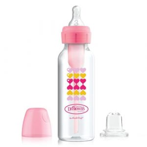 زجاجة دكتور براون الانتقالية ذات العنق الضيق 250 مل – Dr Brown’s Options Transition Bottle Narrow Neck Pink 250 Ml