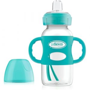 زجاجة 270 مل برقبة عريضة + مصاصة بمقابض سيليكون من دكتور براون ، اخضر – Dr. Brown’s 270 ml Wide-Neck Options+ Sippy Bottle w/ Silicone Handles, Green