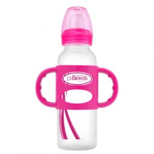 رضاعة دكتور براون ذات فوهة بمقبض سيليكون 100٪ ، وردي ، 270 مل – Dr. Brown’s Sippy Spout Baby Bottle with 100% Silicone Handle, Pink, 270 ml
