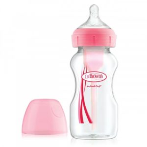 رضّاعة ذات عنق عريض بخيارات متعددة من دكتور براونز، 270 مل – زهري – Dr. Brown’s™ Options+, Wide-Neck Baby Bottle, 270 ml, Pink