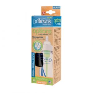 رضاعة دكتور براونز زجاجية عريضة العنق 270 مل – Dr Browns Glass Wide-Neck Baby Bottle, 270 ml