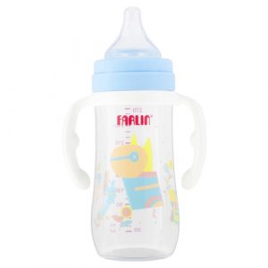 رضاعة مع حلمة عريضة ومقبضين للحمل 270 مل من فارلين – Farlin Wide Neck Feeder 270 ml with Handle, Blue