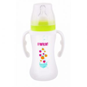 رضاعة عريضة العنق بمقبض 270 مل متعدد بروبلين اللون البرتقالي من فارلن – Farlin – PP Wide Neck Feeder 270ML With Handle Apple and Orange