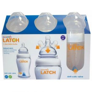 زجاجة رضاعة من منشكن لاتش , 8 أوقية / 40 مل – 3 عبوات – Munchkin Latch 8oz/240ml Bottle – 3 Pack