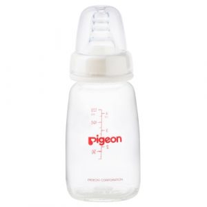 زجاجة الرضاعة (رقبة رفيعة) من بيجوين, 120 مل , ابيض شفاف – Pigeon Glass Bottle (Slim Neck) Clear Cap – 120ml