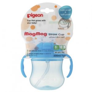كوب ماج ماج مصاصة للأطفال  8+ شهور من بيجن, ازرق – Pigeon Mag Mag Straw Cup Step3- sky blue