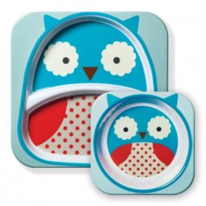 مجموعة أطباق ووعاء للأطفال خدمة ذكية من سكيب هوب, البومة – Skip Hop Zoo Melamine Plate and Bowl Set – Owl