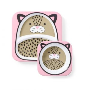 مجموعة أطباق ووعاء للأطفال خدمة ذكية من سكيب هوب, فهد – Skip Hop Zoo Melamine Plate & Bowl Set, Leopard