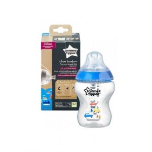 زجاجة رضاعة كلوزر تو نيتشر مزينة للأولاد من تومي تيبي ، 260 مل – Tommee Tippee Closer to Nature Baby Bottle Decorated for Boy, 260ml