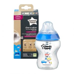 رضاعة مزينة كلوزر تو نيتشر من تومي تيبي ، 340 مل ، للأولاد ، +3 شهور – Tommee Tippee Closer to Nature 340 ml Decorated Bottle, Boy, +3 months