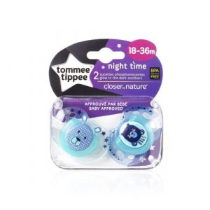 لهايات ليلية لتقويم الأسنان من 18 إلى 36 شهرًا من تومي تيبي, عدد 2 – Tommee Tippee Orthodontic Pacifiers Night 18-36 months, 2 pieces