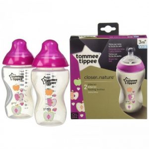 رضاعة حليب اقرب لرضاعة طبيعية من تومي تيبي ، 340 مل ، وردي – Tommee Tippee Closer to Nature 340 ml Decorated Bottle, Pink