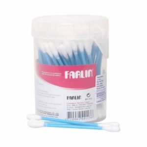 عيدان تنظيف الاذن، 100 حبة، باللون الازرق، من فارلين – Farlin – Paper-Stem Cotton Buds 100 pieces, Blue