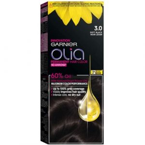 صبغة الشعر الخالية من الامونيا، اسود ناعم ،03، 209 غ من غارنييه – Garnier Olia No Ammonia Permanent Brilliant Color Oil-Rich Permanent Hair Color 3.0 Soft Black 209g