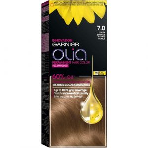 صبغة الشعر الخالية من الامونيا، اشقر غامق، 7، 209 غ من غارنييه – Garnier Olia No Ammonia Permanent Brilliant Color Oil-Rich Permanent Hair Color 7.0 Dark Blonde 209g