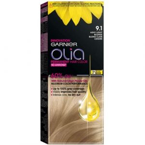 صبغة الشعر الخالية من الامونيا، اشقر رمادي فاتح، 9.1، 209 غ من غارنييه – Garnier Olia No Ammonia Permanent Brilliant Color Oil-Rich Permanent Hair Color 9.1 Ashy Light Blonde 209g