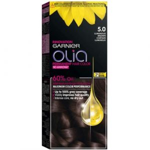 صبغة الشعر الخالية من الامونيا، بني لامع، 5.0، 209 غ من غارنييه – Garnier Olia No Ammonia Permanent Haircolor 5.0 Luminous Brown