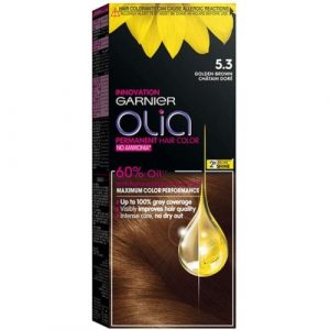 صبغة الشعر الخالية من الامونيا، بني ذهبي، 5.3، 209 غ من غارنييه – Garnier Olia No Ammonia Permanent Haircolor 5.3 Golden Brown