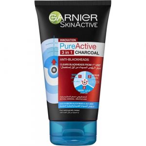 غسول الفحم النقي والنشط سكين اكتيف 3 في 1، سعة 150 مل من جارنيه – Garnier SkinActive Pure Active Charcoal 3in1, 150ml