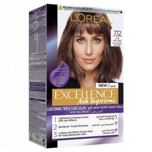 صبغة شعر دائمة, درجة رقم  7.12, 250 مل من لوريال باريس – LOréal Paris Excellence Ash Supreme AntiBrass Permanent Hair Colour, Number 7.12 , 250 Ml