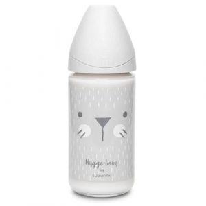 رضاعة بتصميم قطة, باللون الرمادي, 240 مل من سوافينكس – Suavinex Glass  Feed Bot 3p S Whiskers 240ml – Grey