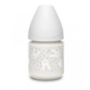 رضاعة زجاجية، باللون الرمادي، 120 مل  من سوافينكس – Suavinex Glass Bottle With Hygge, Grey Color, 120 Ml