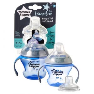 كوب الانتقال مع حلمة طرية من تومي تيبي, 150 مل, اللون الأزرق – Tommee Tippee First Sips Soft Transition Cup 150 ml, Blue