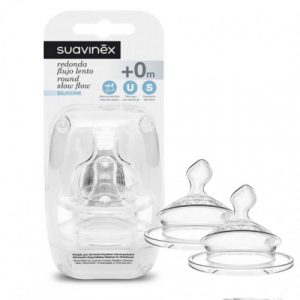 حلمة دائرية واسعة الرقبة  تدفق بطيء 2 قطعة سيليكون + 0 اشهر من سوافينكس – Suavinex Reat Round Wide Neck Slow Flow, Silicone 0+ Months