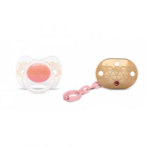 لهاية فاخرة, بتصميم انيق, السلسلة الفسيولوجية, من 4-18 شهر,  لون  زهري من سوافينيكس – Suavinex Pacifier Premium Couture Physiological Teat Chain, Pink, 4-18 months